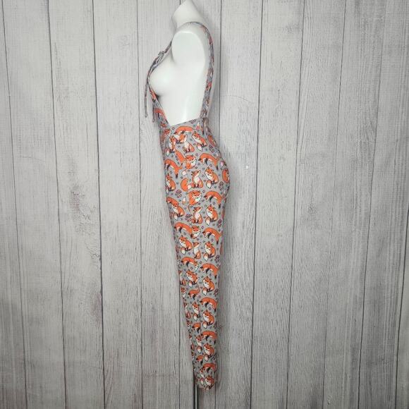 Blackmilk - For Fox Sake, Fleece Lined Gray Overalls w Foxes and Mushrooms, sz S - Picture 6 of 10